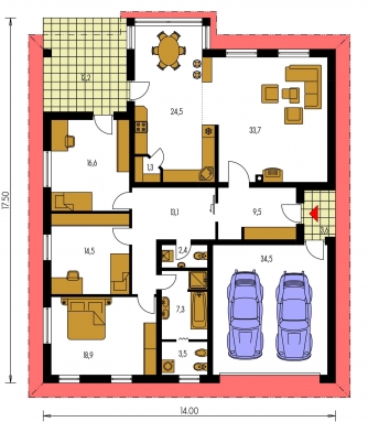 Mirror image | Floor plan of ground floor - BUNGALOW 45